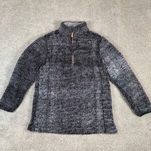 Pink Lily Womens Small Gray Faux Fur Sherpa Pullover 1/2‎ Zip Jacket Fleece